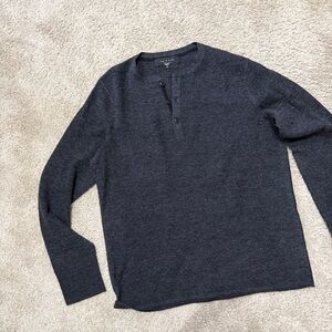 Rag & Bone Mens Henley Sweater Heather Gray Merino Wool Blend Large